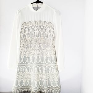 Roem Embroidered Long Sleeve Tweed Dress XS